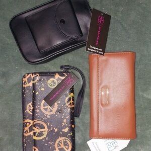 Phone Crossbody, Peace-Print Wallet & Brown Faux-Leather Continental Wallet Set